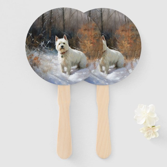 West Highland White Terrier Let It Snow Christmas Hand Fan (Front and Back)