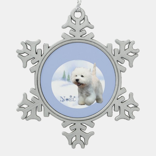 West Highland White Terrier Noel Keychain Snowflake Pewter Christmas Ornament (Front)
