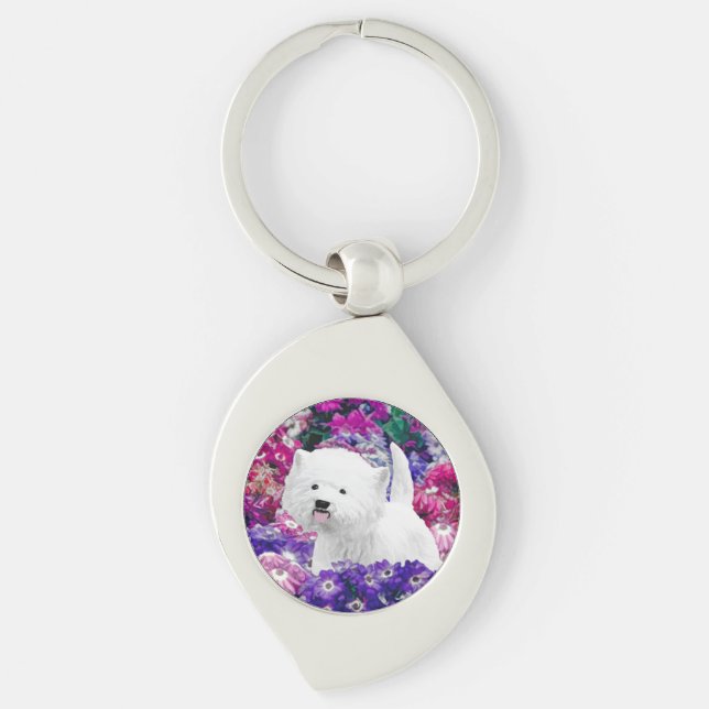 West Highland White Terrier Painting Dog Art Key Ring (Front)