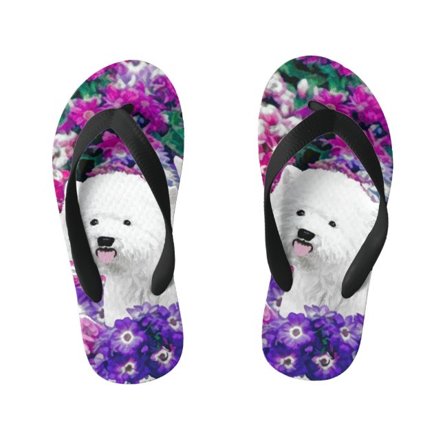 West Highland White Terrier Painting Dog Art Kid's Flip Flops (Footbed)