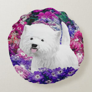 West Highland White Terrier Painting Dog Art Round Cushion