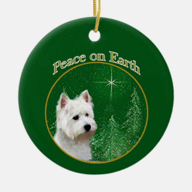 West Highland White Terrier Peace Ceramic Tree Decoration (Front)