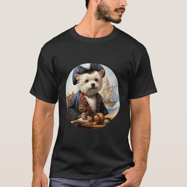 West Highland White Terrier Pirate Funny Dog Capta T-Shirt (Front)