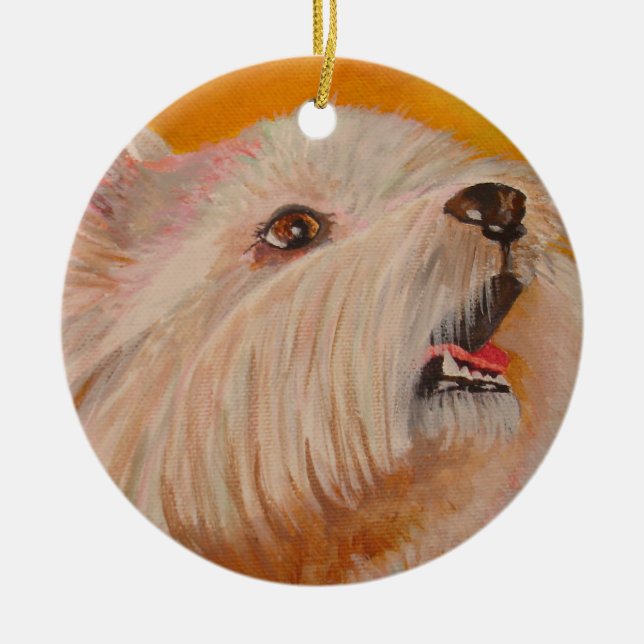 West Highland White Terrier Portrait Ceramic Tree Decoration (Front)