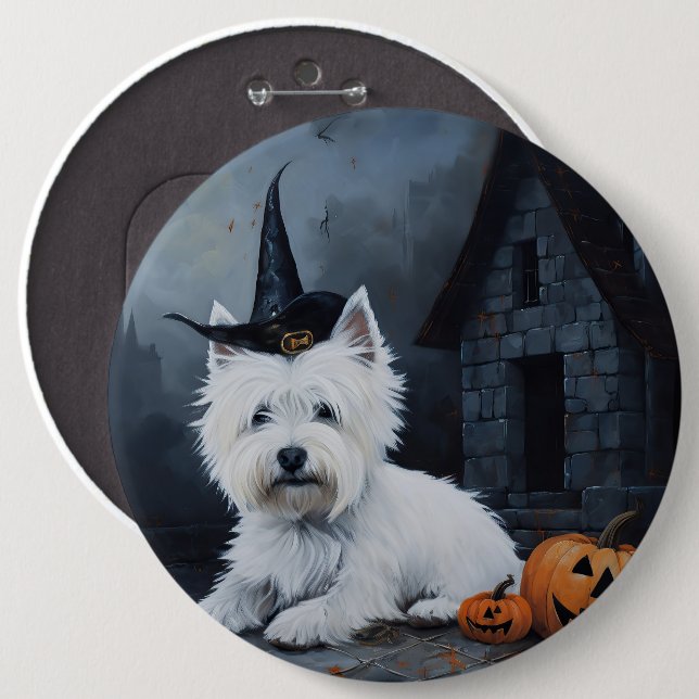 West Highland White Terrier Pumpkin Halloween  6 Cm Round Badge (Front & Back)