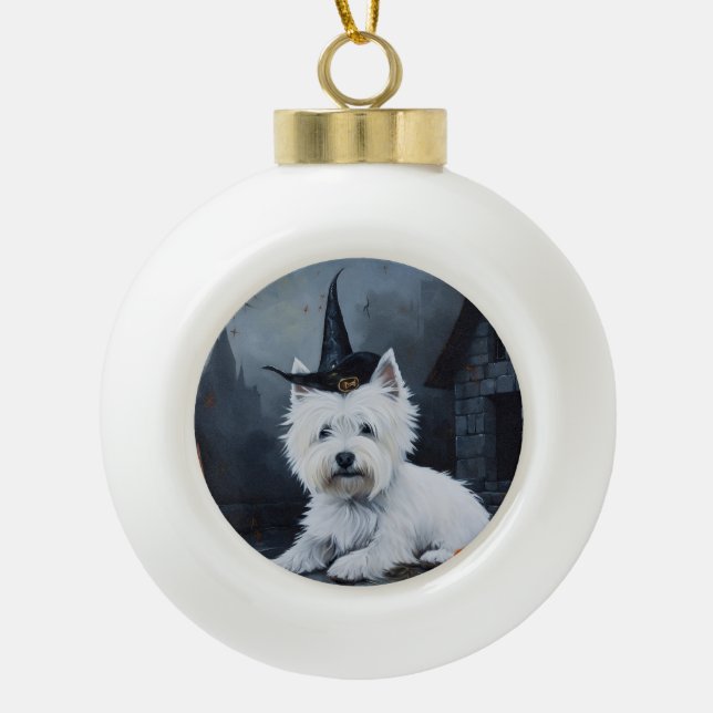 West Highland White Terrier Pumpkin Halloween  Ceramic Ball Christmas Ornament (Front)