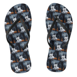 West Highland White Terrier Pumpkin Halloween  Flip Flops
