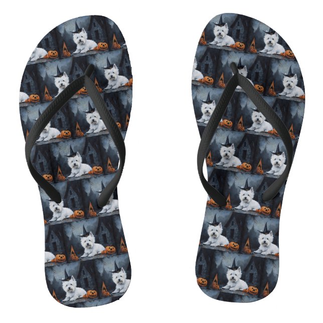 West Highland White Terrier Pumpkin Halloween  Flip Flops (Footbed)