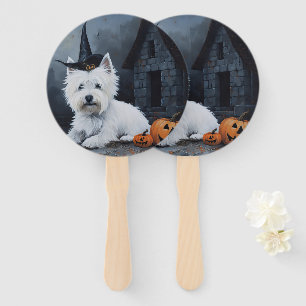 West Highland White Terrier Pumpkin Halloween  Hand Fan