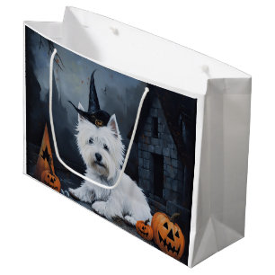 West Highland White Terrier Pumpkin Halloween Large Gift Bag