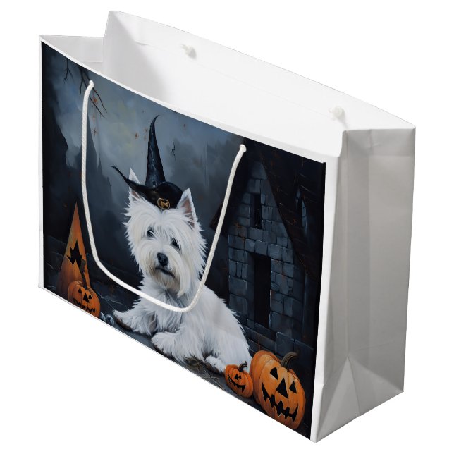 West Highland White Terrier Pumpkin Halloween  Large Gift Bag (Front Angled)