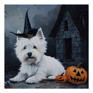 West Highland White Terrier Pumpkin Halloween  Poster