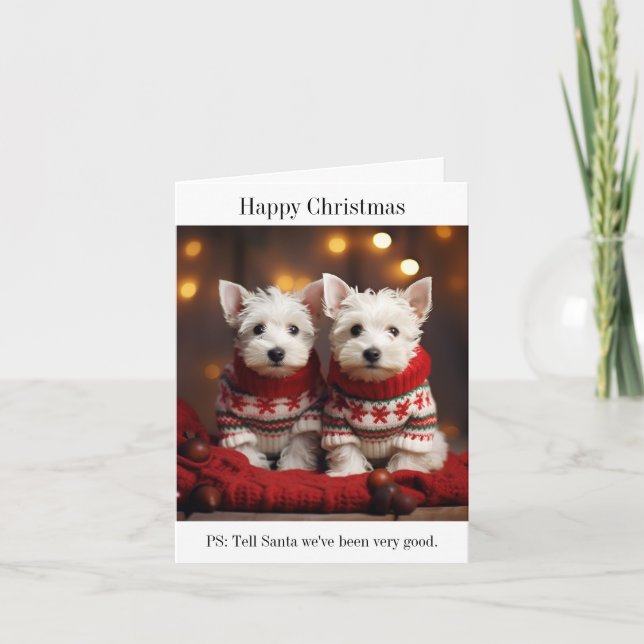 West Highland White Terrier Puppies Christmas Card (Front)