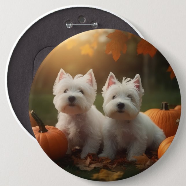 West Highland White Terrier Puppy Autumn Pumpkin 6 Cm Round Badge (Front & Back)