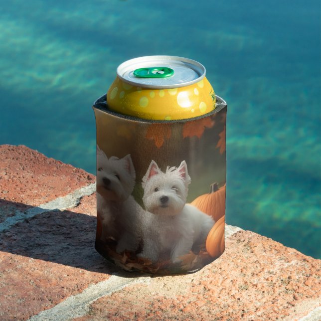 West Highland White Terrier Puppy Autumn Pumpkin Can Cooler (In Situ Pool)