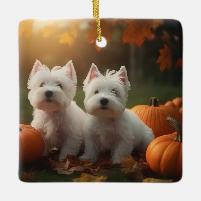 West Highland White Terrier Puppy Autumn Pumpkin Ceramic Ornament (Front)