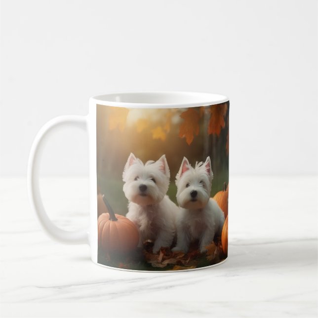West Highland White Terrier Puppy Autumn Pumpkin Coffee Mug (Left)