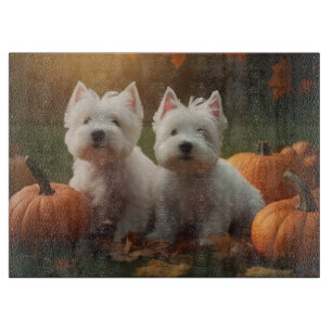 West Highland White Terrier Puppy Autumn Pumpkin Cutting Board