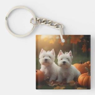 West Highland White Terrier Puppy Autumn Pumpkin Key Ring