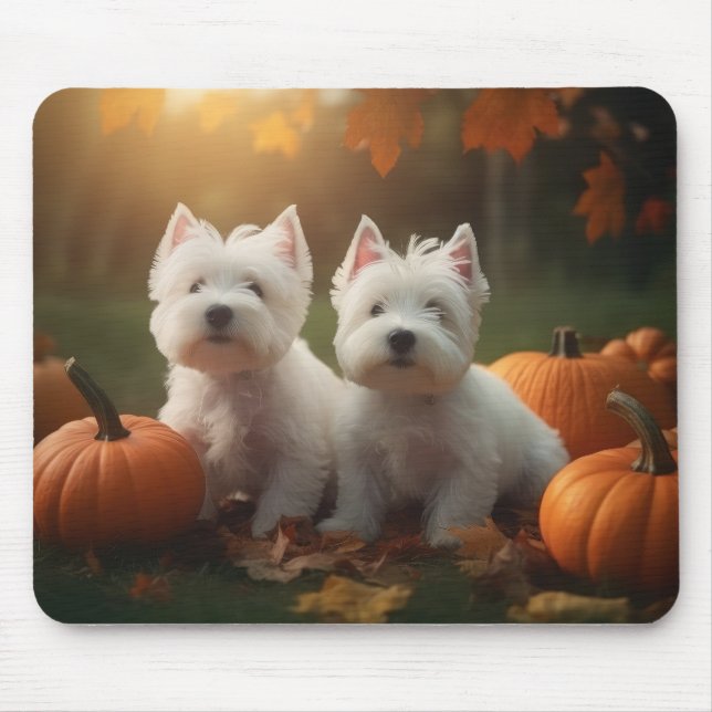 West Highland White Terrier Puppy Autumn Pumpkin Mouse Mat (Front)