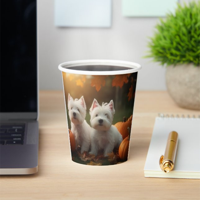 West Highland White Terrier Puppy Autumn Pumpkin Paper Cups (Insitu)