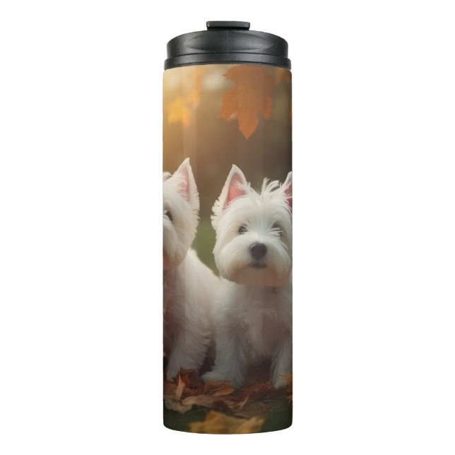 West Highland White Terrier Puppy Autumn Pumpkin Thermal Tumbler (Front)