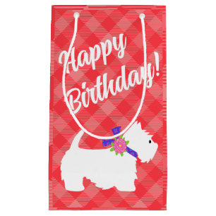 West Highland White Terrier Red Plaid Small Gift Bag