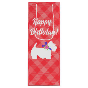 West Highland White Terrier Red Plaid Wine Gift Bag