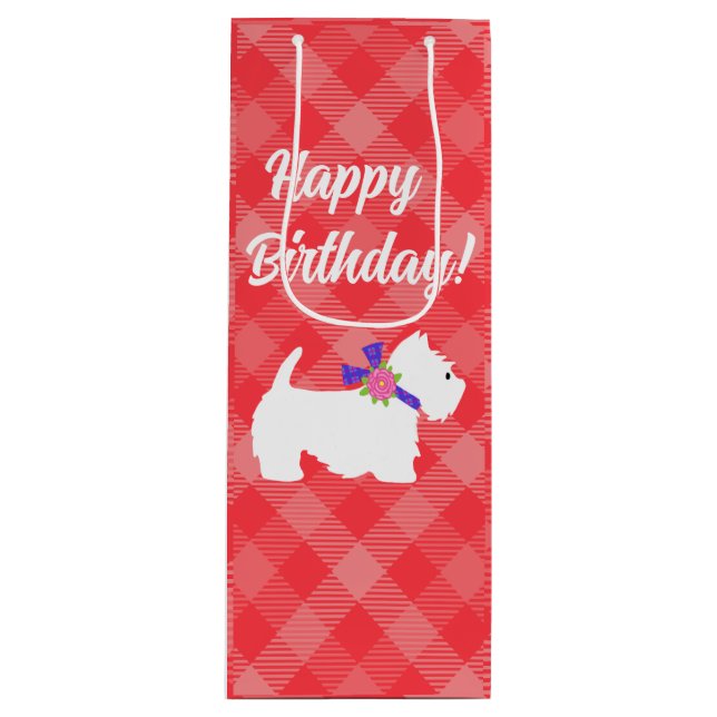 West Highland White Terrier Red Plaid  Wine Gift Bag (Front)
