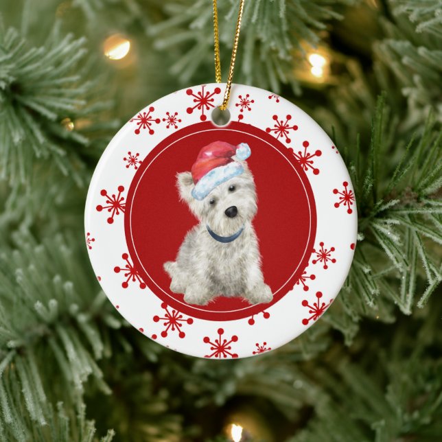 West Highland White Terrier Red Snowflake Ceramic Tree Decoration (Tree)