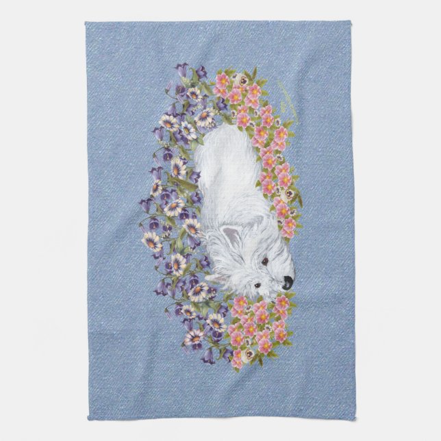 West Highland White Terrier Repose Tea Towel (Vertical)