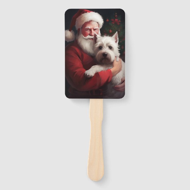 West Highland White Terrier Santa Claus Christmas Hand Fan (Front)