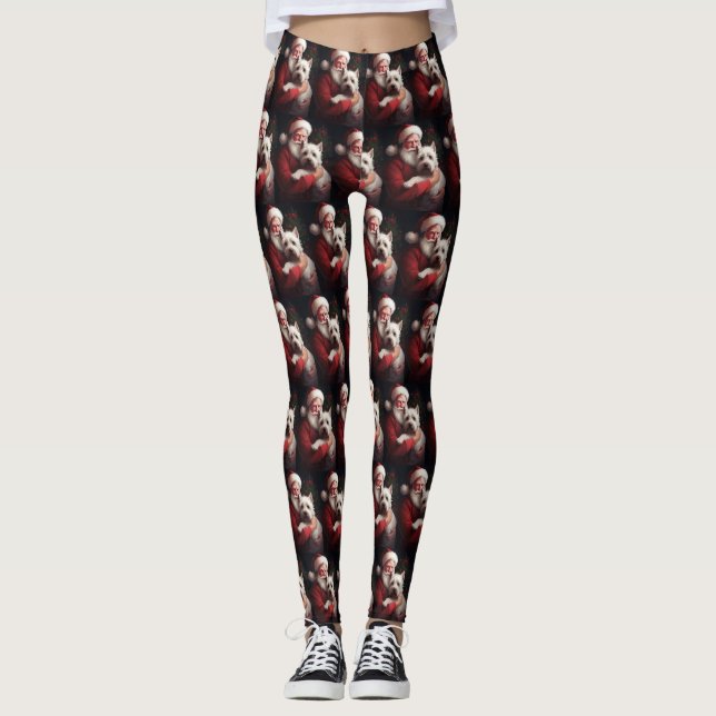 West Highland White Terrier Santa Claus Christmas Leggings (Front)
