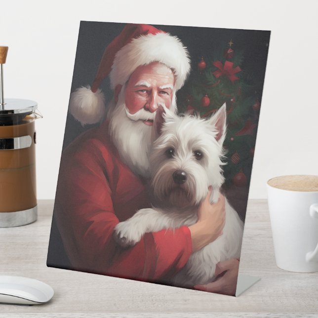 West Highland White Terrier Santa Claus Christmas Pedestal Sign (In SItu)