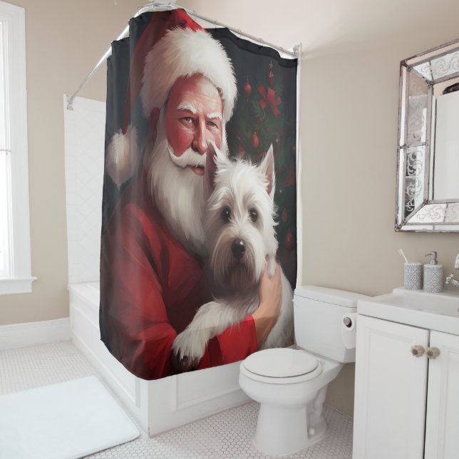West Highland White Terrier Santa Claus Christmas Shower Curtain (In Situ)