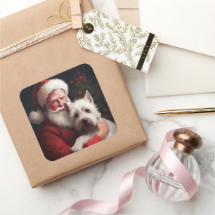 West Highland White Terrier Santa Claus Christmas Square Sticker