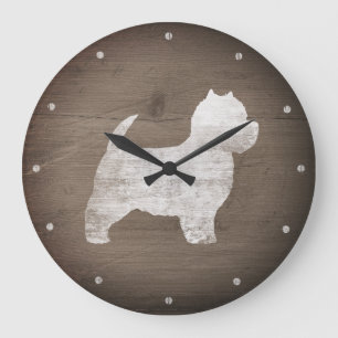 West Highland White Terrier Silhouette Rustic Large Clock
