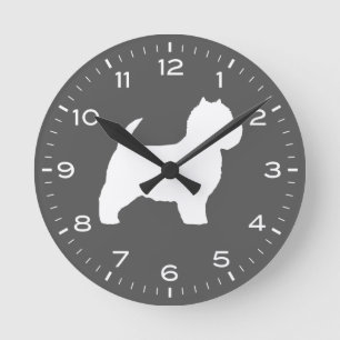 West Highland White Terrier Silhouette Westie Round Clock