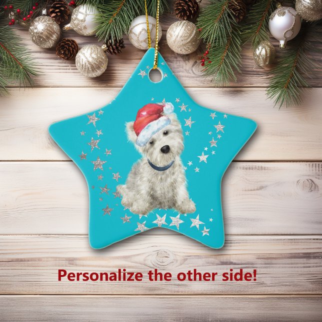 West Highland White Terrier Silver Stars Christmas Ceramic Tree Decoration (Creator Uploaded)