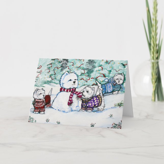 West Highland White Terrier Snowman Holiday Card (Front)