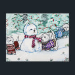 West Highland White Terrier Snowman Postcard<br><div class="desc">A Winter wonderland of Westies for the holiday season. Finishing up their Snow Dog,  these West Highland White Terriers set the holiday tone. Original design by Cherry O'Neill for Tail End Productions. Perfect Christmas gifts for dog lovers.</div>