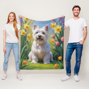 West Highland White Terrier Spring Flowers  Fleece Blanket