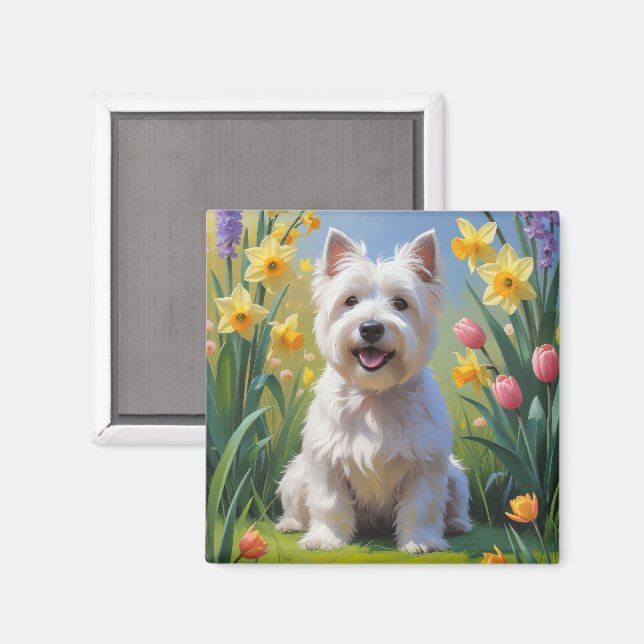 West Highland White Terrier Spring Flowers  Magnet (Front/Back)
