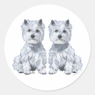 West Highland White Terrier Twins! Classic Round Sticker