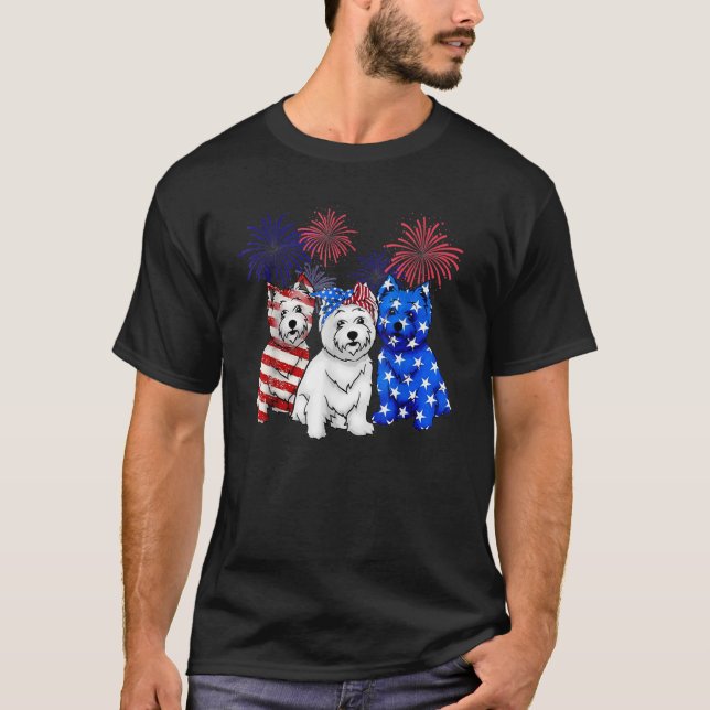 West Highland White Terrier US Flag 4th July Dog M T-Shirt (Front)