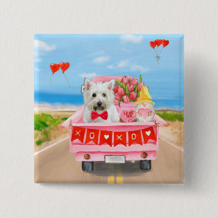 West Highland White Terrier Valentine's Day Truck 15 Cm Square Badge