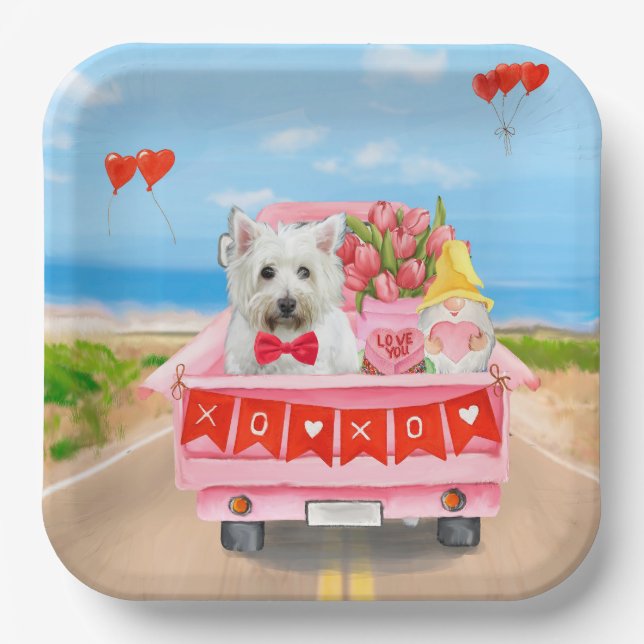 West Highland White Terrier Valentine's Day Truck Paper Plate (Front)