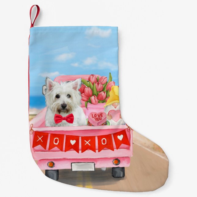 West Highland White Terrier Valentine's Day Truck Small Christmas Stocking (Front)