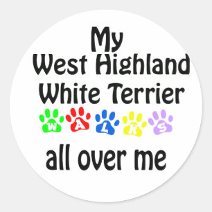 West Highland White Terrier Walks Design Classic Round Sticker