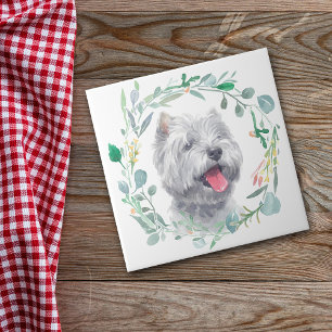 West Highland White Terrier Watercolor Wreath Tile